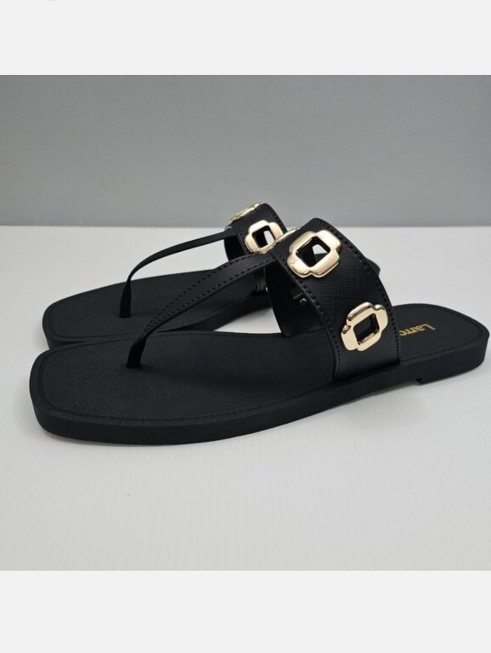 Larroude Milan S Sandal Slide Womens 10 / 11 Black PVC Thong Flip Flop Flats NEW